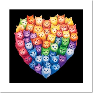 Cat Rainbow Heart lovers- heart shape charming cats. Posters and Art